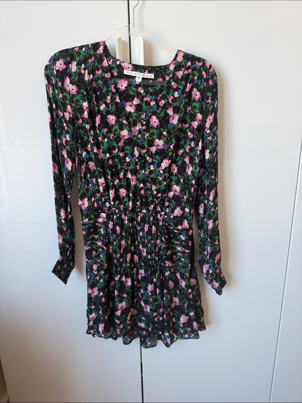 Veronica Beard Black Floral Long-Sleeve Girls Dress with Pink & Green Accents